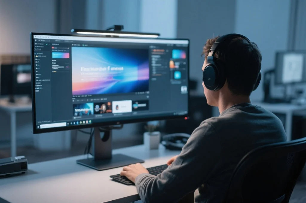 用户在桌面电脑上享受喜乐的沉浸式娱乐体验